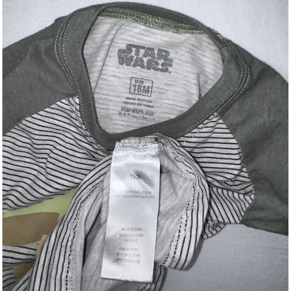 Star Wars The Mandalorian Baby Yoda T-Shirt Olive Green Striped 18M - Picture 3 of 3